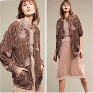 Anthropologie Velvet Bomber Jacket in Brown and Pink